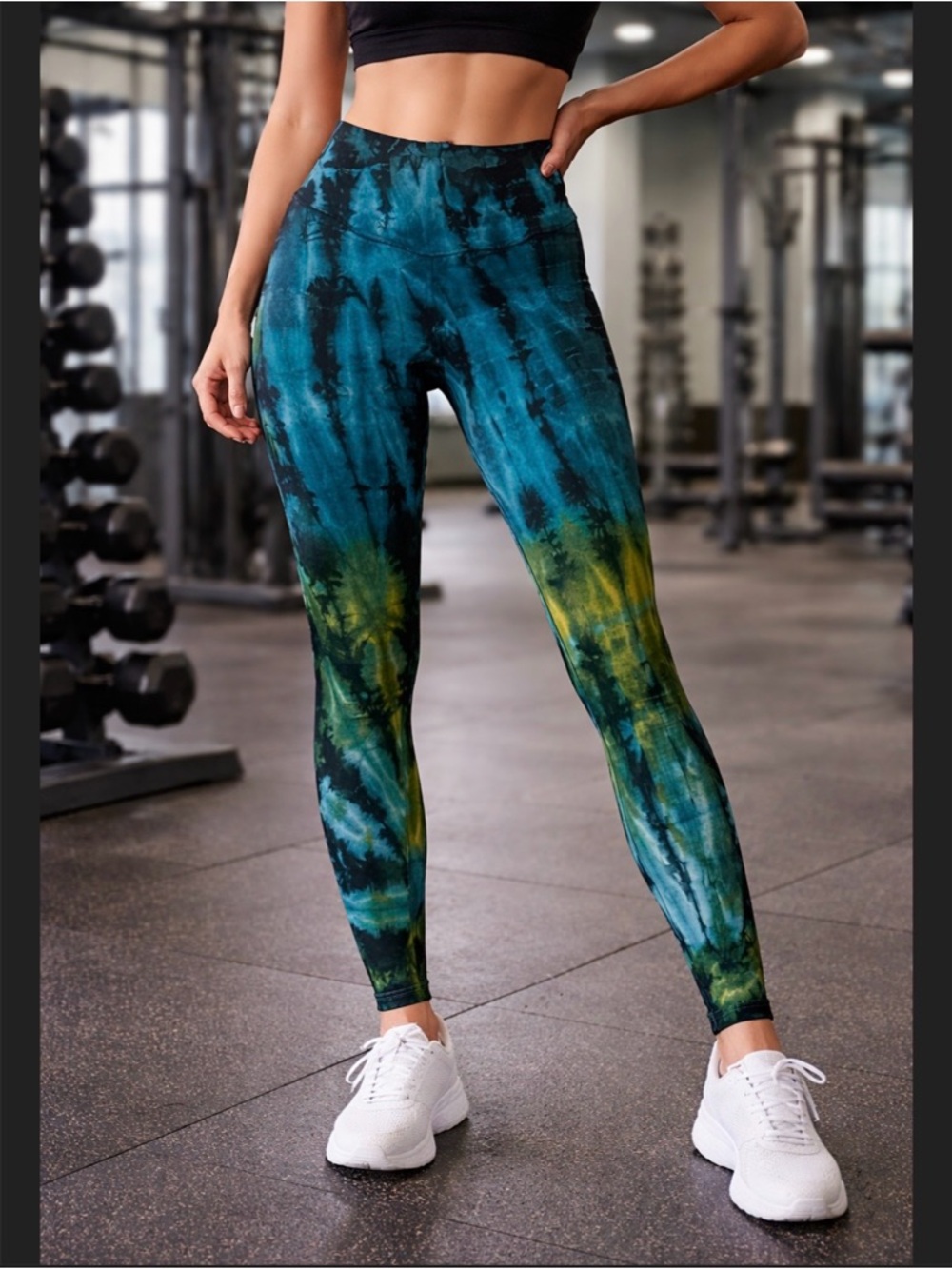 High-Waist Tie-Dye Yoga Leggings – Blue & Green